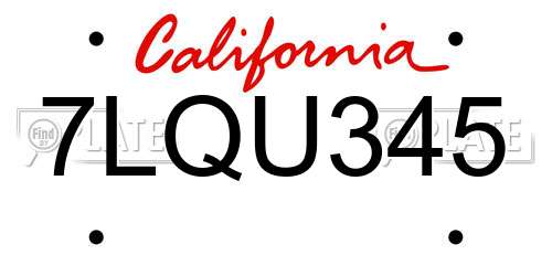 7LQU345 California License Plate