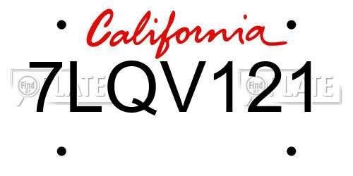 7LQV121 California License Plate