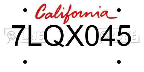 7LQX045 California License Plate