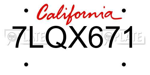 7LQX671 California License Plate