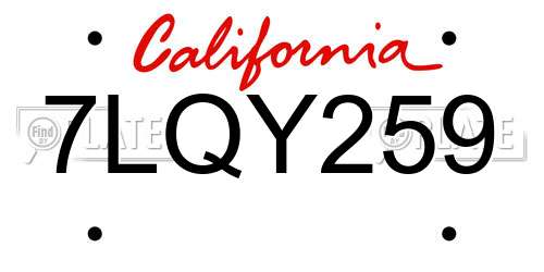 7LQY259 California License Plate