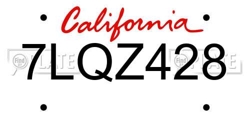 7LQZ428 California License Plate