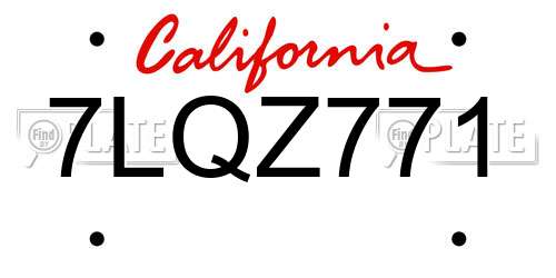 7LQZ771 California License Plate