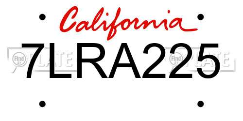 7LRA225 California License Plate