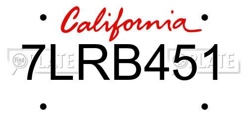 7LRB451 California License Plate