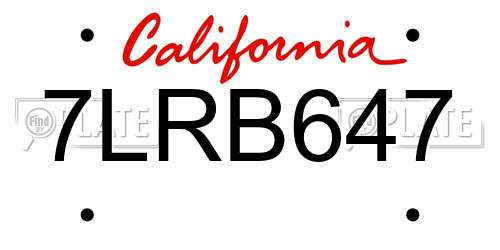 7LRB647 California License Plate