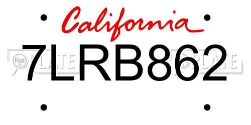 7LRB862 California License Plate