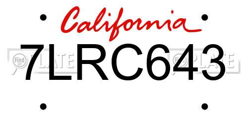 7LRC643 California License Plate