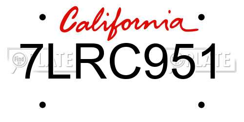 7LRC951 California License Plate