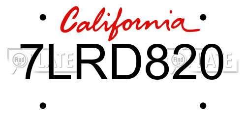 7LRD820 California License Plate