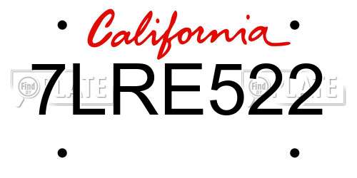 7LRE522 California License Plate