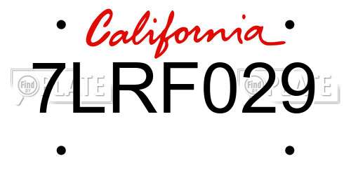 7LRF029 California License Plate