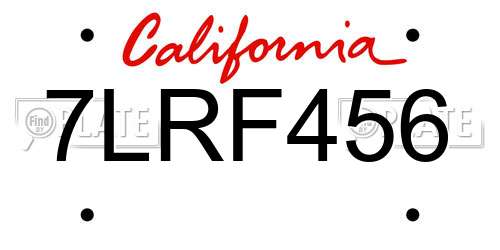 7LRF456 California License Plate