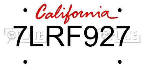 7LRF927 California License Plate