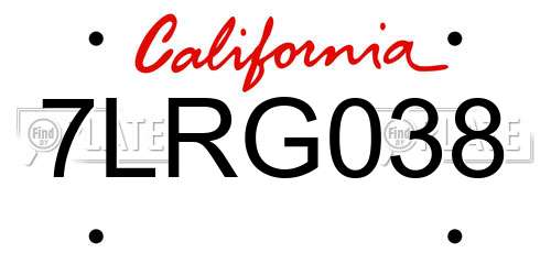 7LRG038 California License Plate