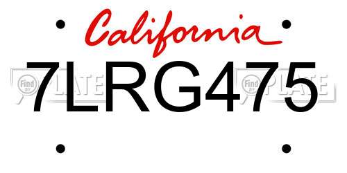 7LRG475 California License Plate