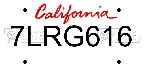 7LRG616 California License Plate