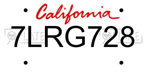 7LRG728 California License Plate