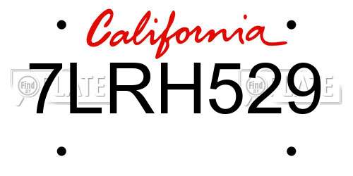7LRH529 California License Plate