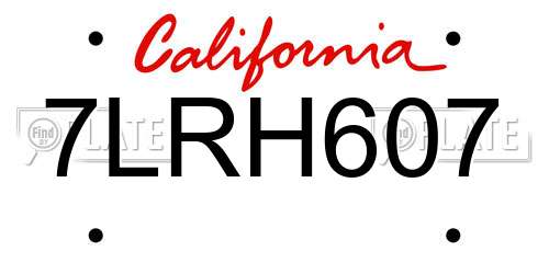 7LRH607 California License Plate