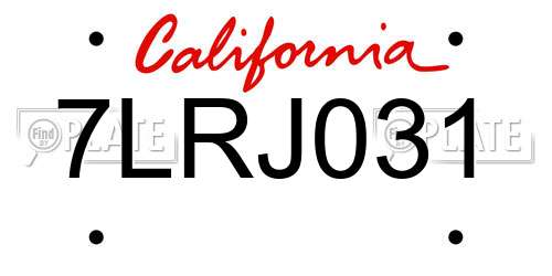 7LRJ031 California License Plate