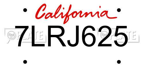 7LRJ625 California License Plate