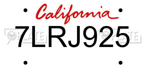 7LRJ925 California License Plate