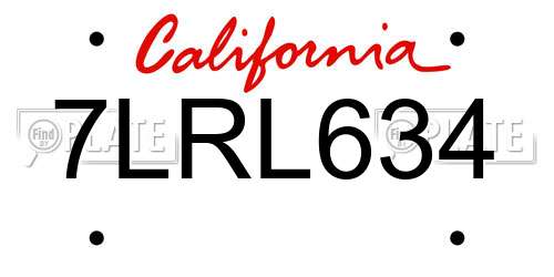 7LRL634 California License Plate