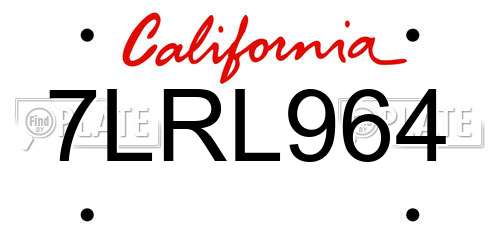 7LRL964 California License Plate
