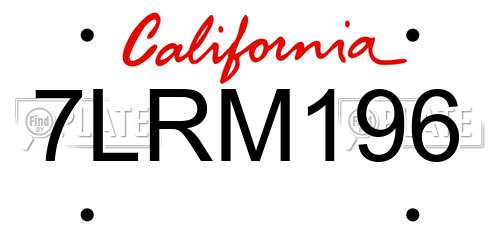 7LRM196 California License Plate