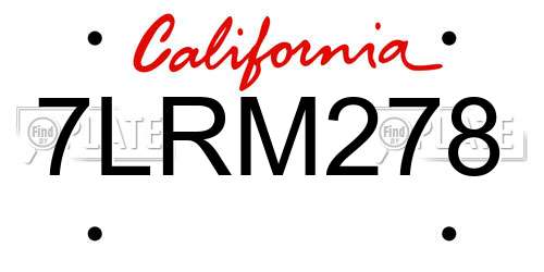 7LRM278 California License Plate
