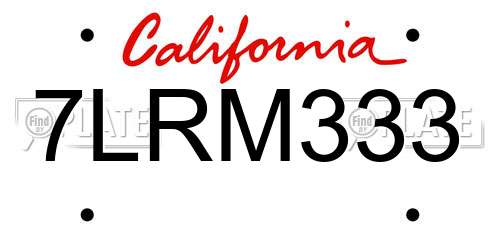 7LRM333 California License Plate