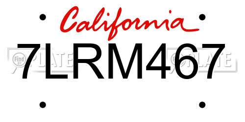 7LRM467 California License Plate