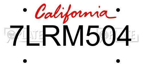 7LRM504 California License Plate