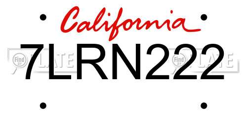 7LRN222 California License Plate