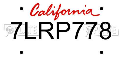 7LRP778 California License Plate