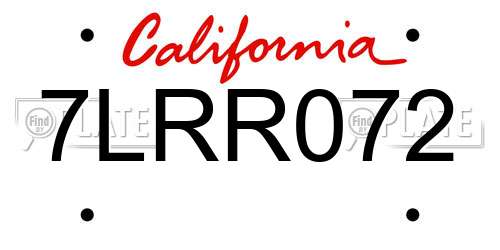 7LRR072 California License Plate