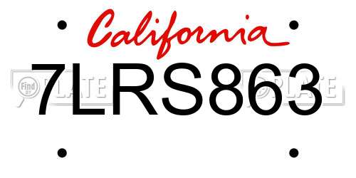 7LRS863 California License Plate