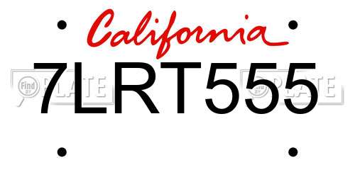 7LRT555 California License Plate