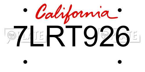 7LRT926 California License Plate