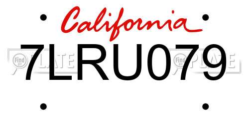 7LRU079 California License Plate