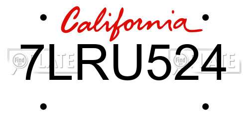 7LRU524 California License Plate