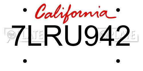 7LRU942 California License Plate