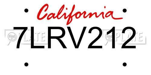 7LRV212 California License Plate