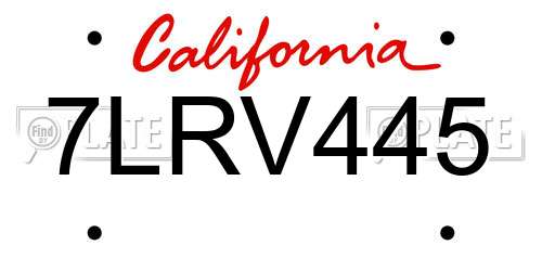 7LRV445 California License Plate