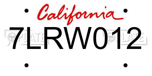 7LRW012 California License Plate