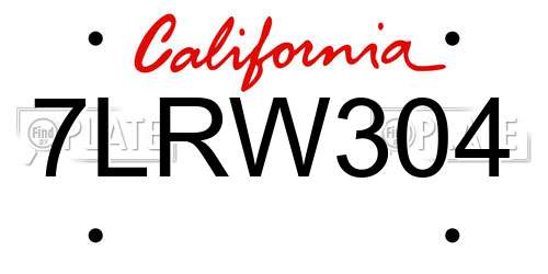 7LRW304 California License Plate