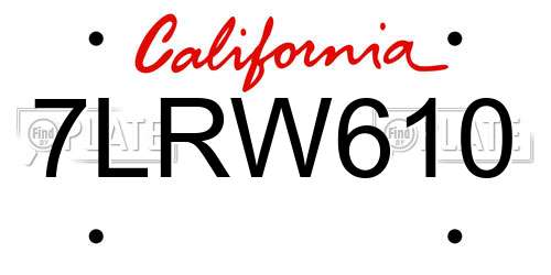 7LRW610 California License Plate