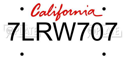 7LRW707 California License Plate