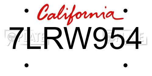 7LRW954 California License Plate